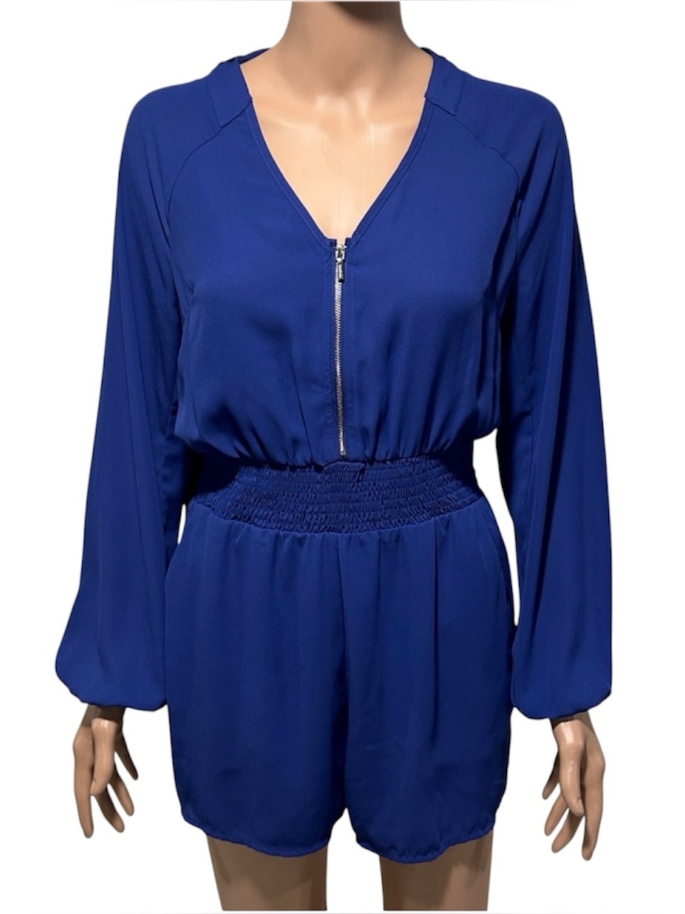 bebe Cobalt Blue Zip-Front Romper